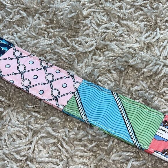 Vineyard Vines 100% Cotton Fabric Pink Blue Flower Flag Fish Belt Women’s Small - Picture 11 of 13